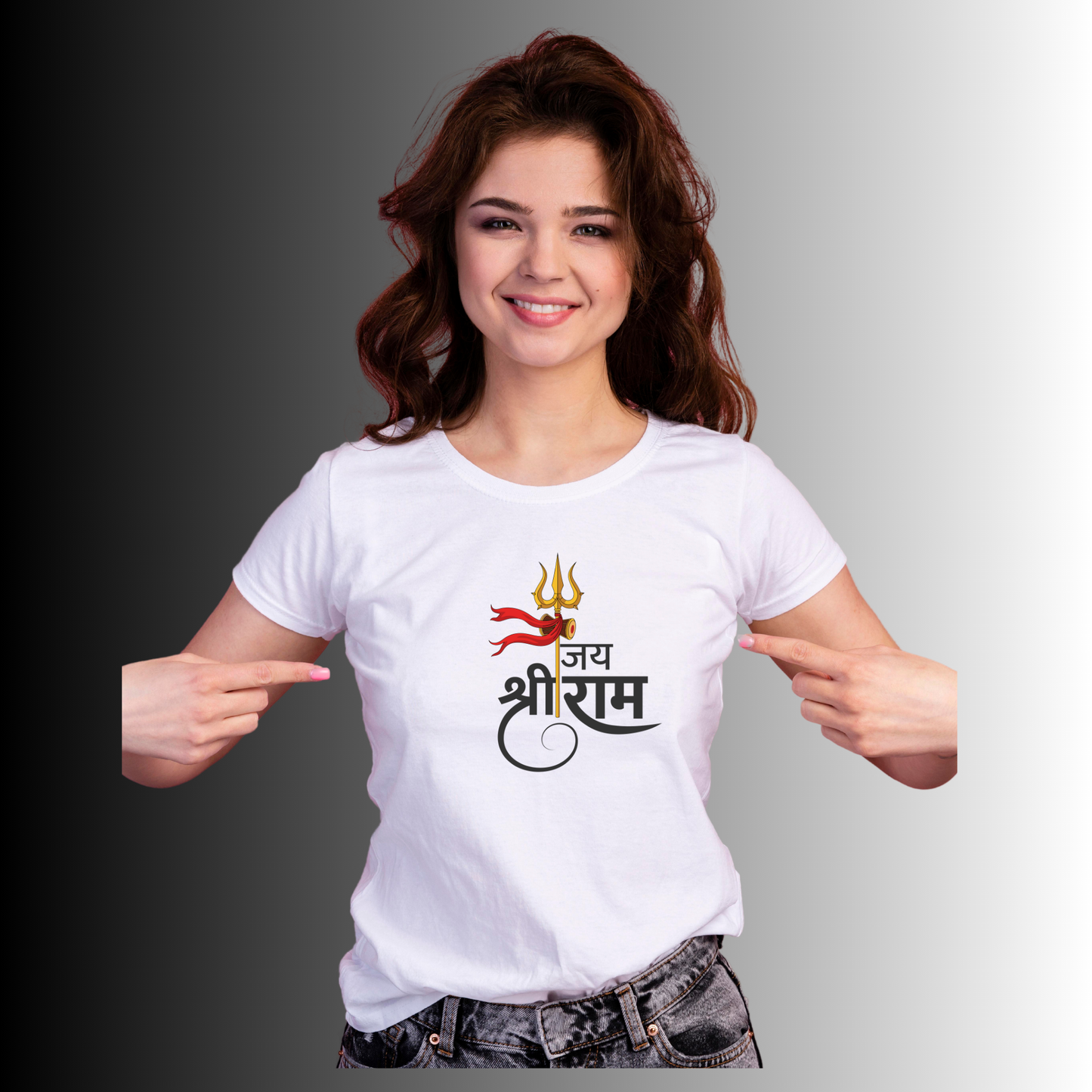 Jai Shree Ram Trishul Unisex Classic Crew White  T-Shirt | Premium 180 GSM Cotton