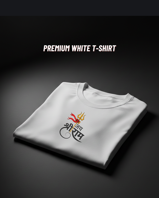 Jai Shree Ram Trishul Unisex Classic Crew White  T-Shirt | Premium 180 GSM Cotton